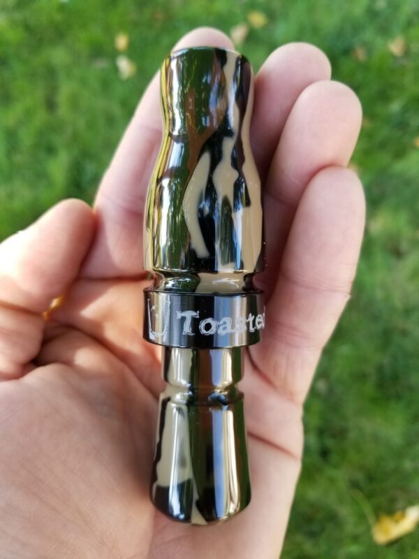 Woodland Camo - "Shaken Not Stirred" Acrylic Mallard Duck Call - Black Band Hand Shade