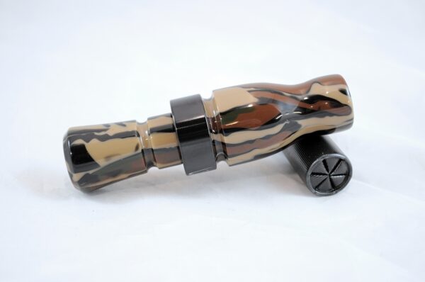 Woodland Camo - "Shaken Not Stirred" Acrylic Mallard Duck Call - Black Band Mouth Right